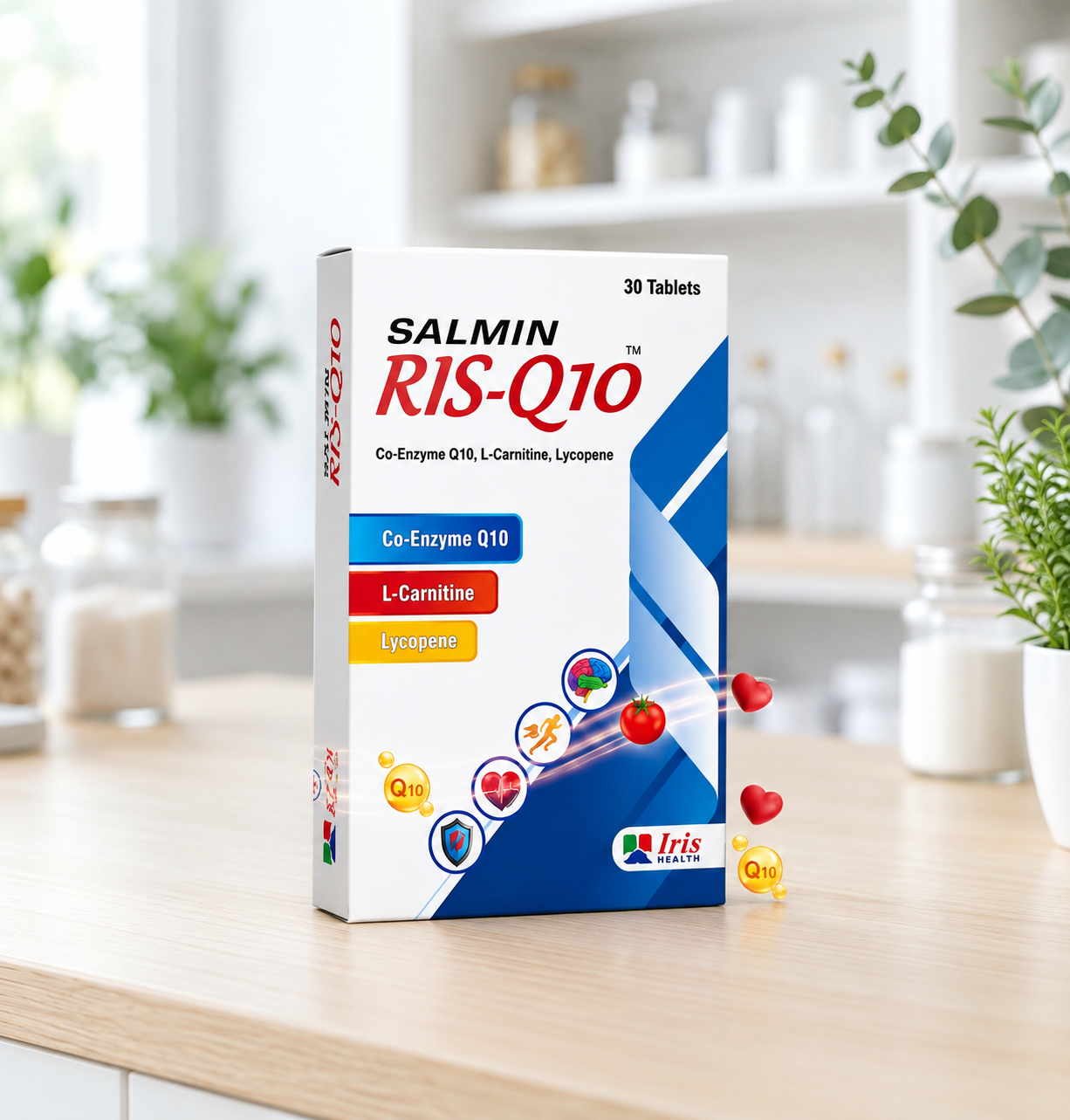 Salmin Ris-Q10 Co-Enzyme Q10, L-Carnitine & Lycopene (30 Tablets)