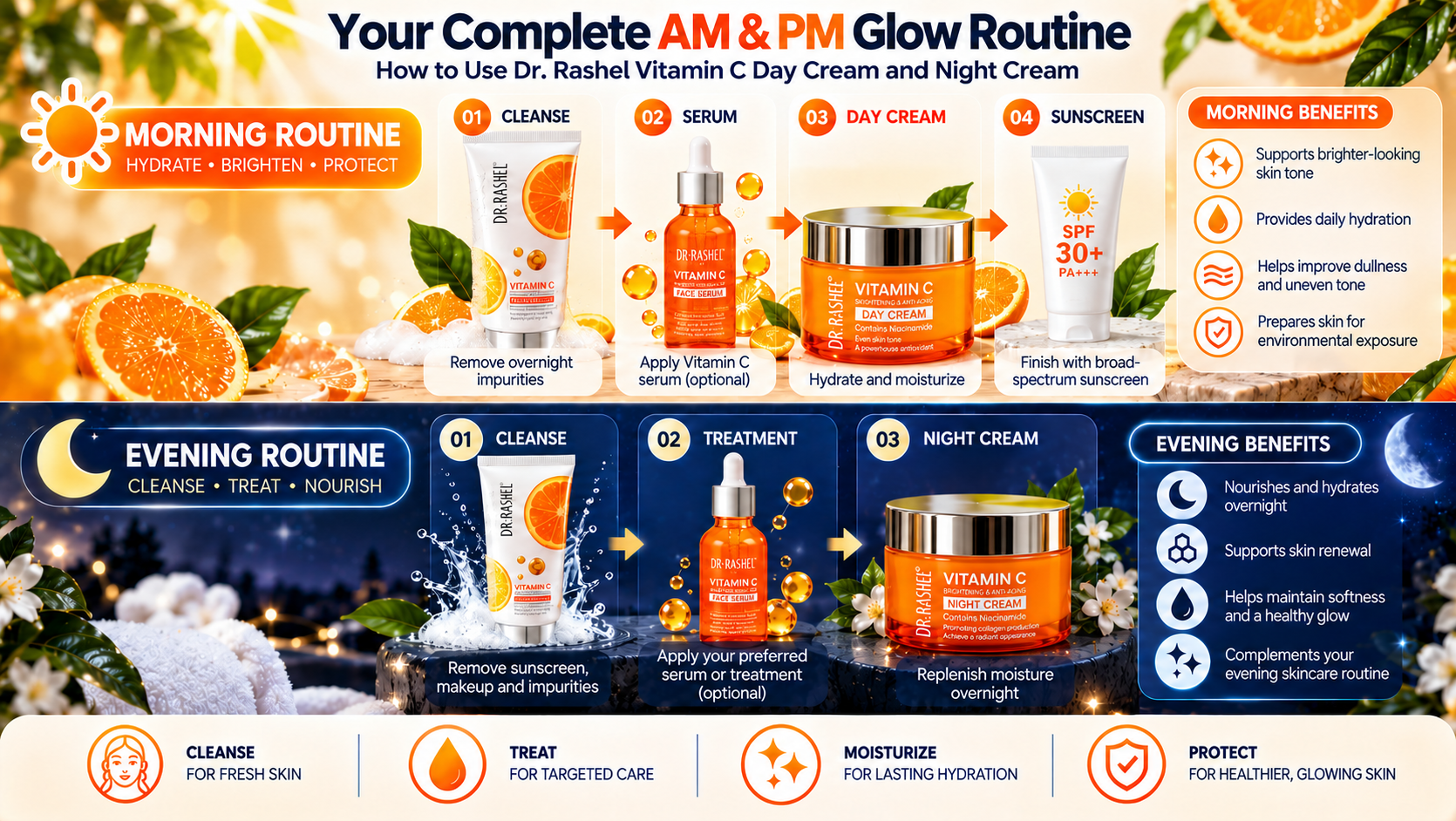How to Use Dr. Rashel Vitamin C Day Cream and Night Cream