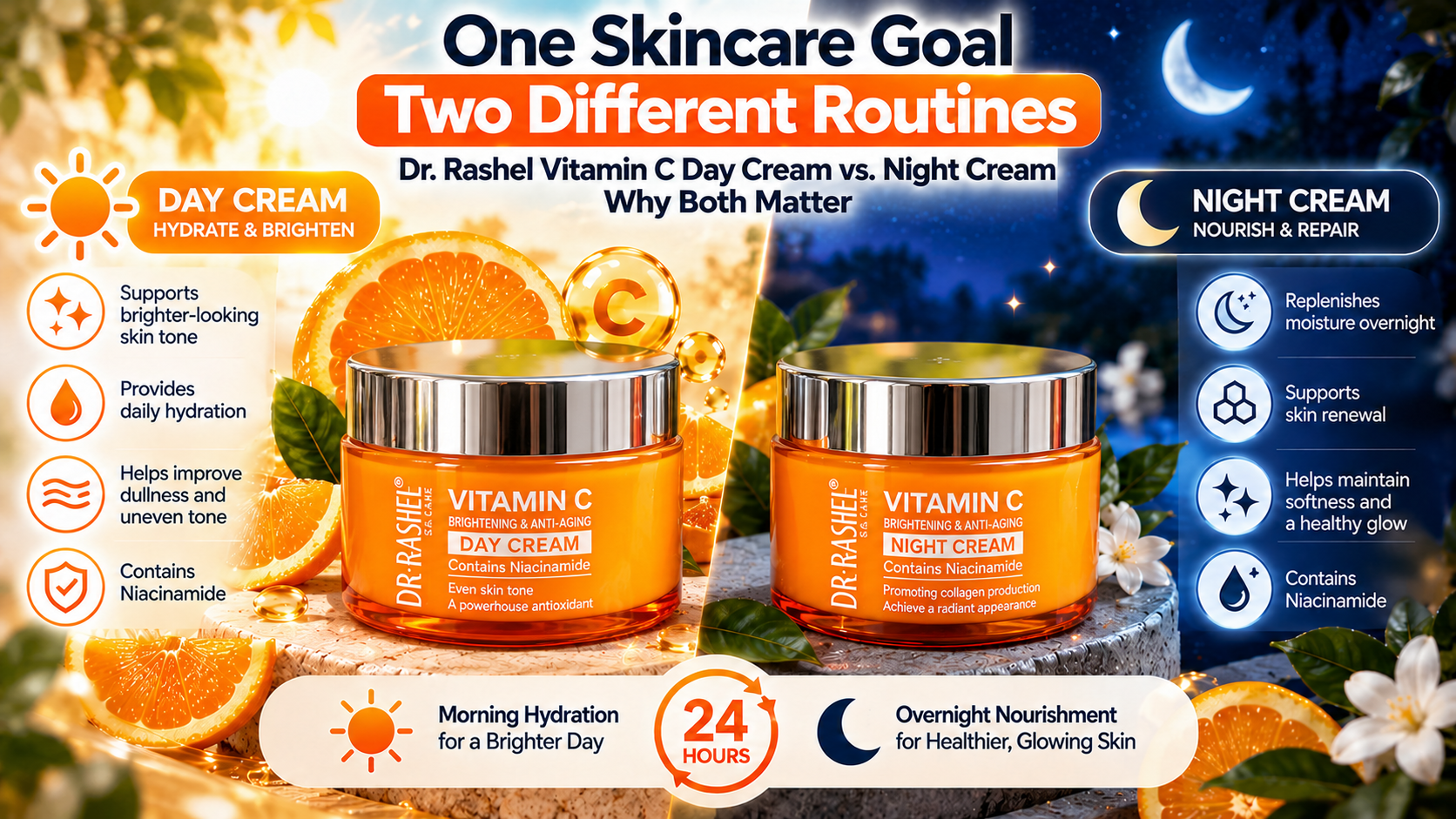 Dr. Rashel Vitamin C Day Cream vs. Night Cream: Why Both Matter