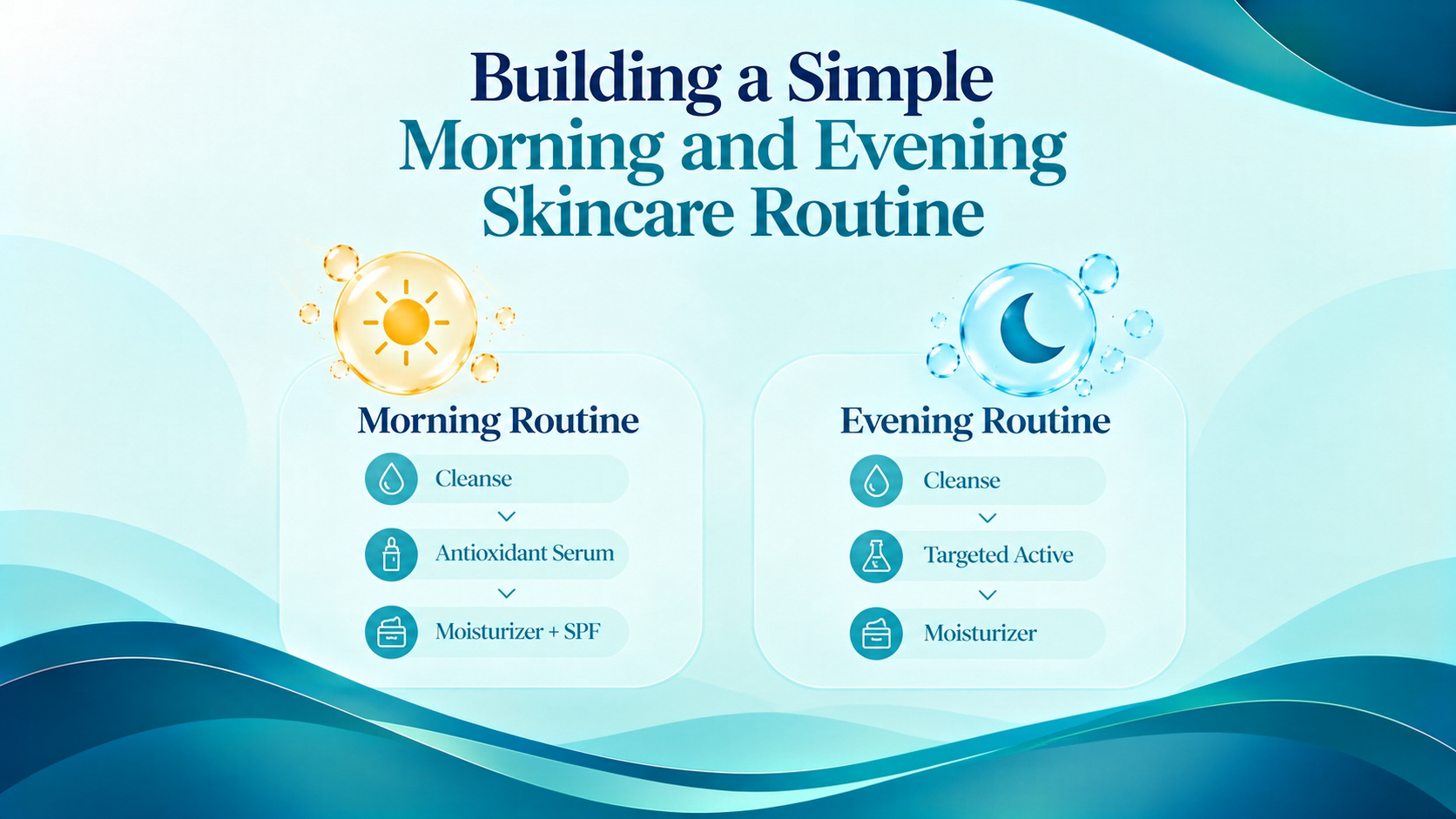 Comparison of morning and evening skincare routines with appropriate active ingredients
